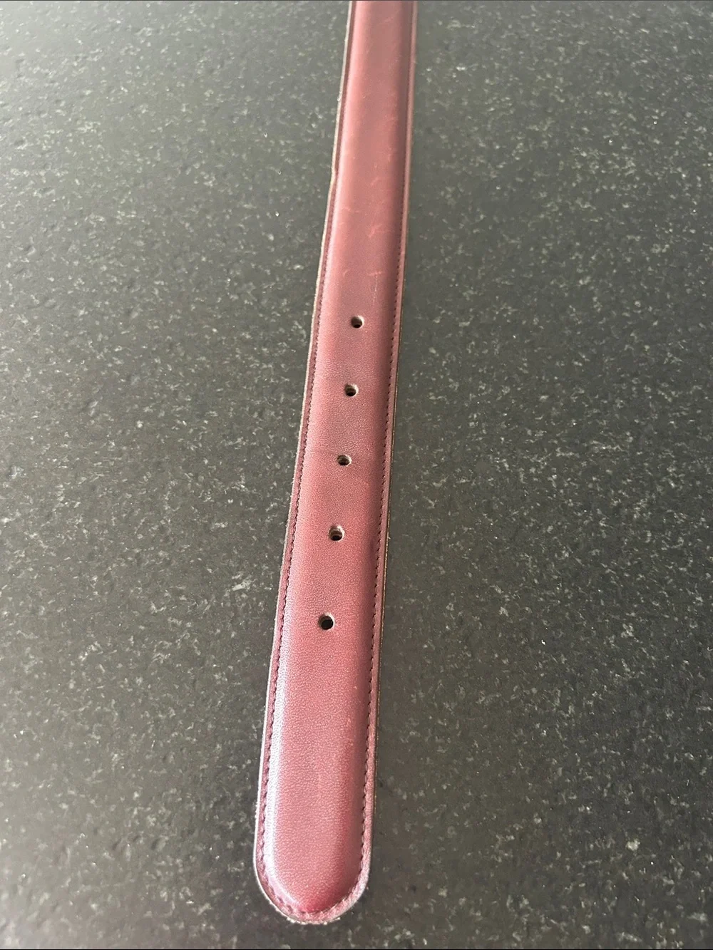 Coach Men's Burgundy Leather Belt with Gold-Tone Buckle and Tan Interior